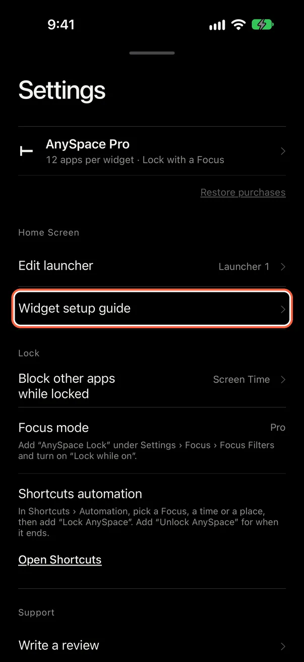 Open the widget setup guide