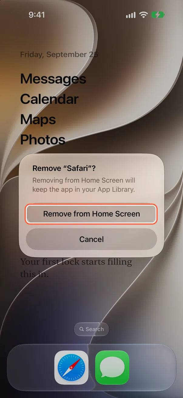 Tap “Remove from Home Screen”