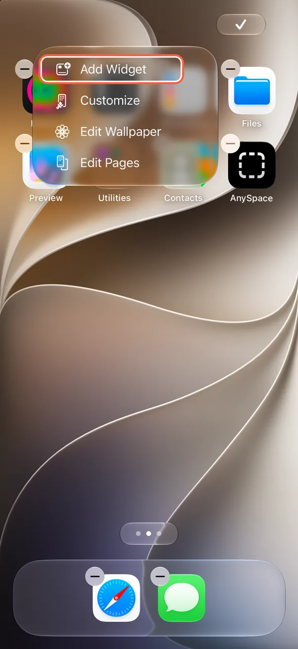 Open Home Screen editing