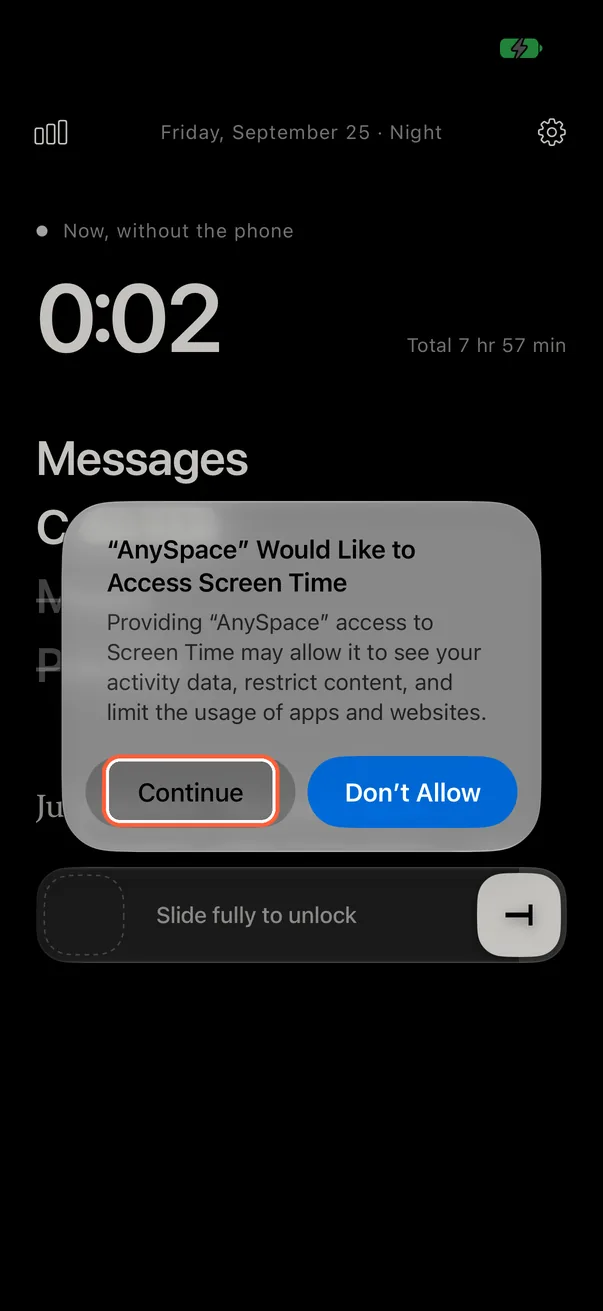 Allow Screen Time access (first time only)