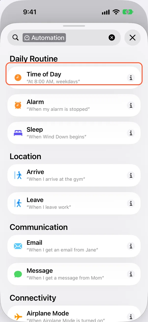 Choose “Time of Day”